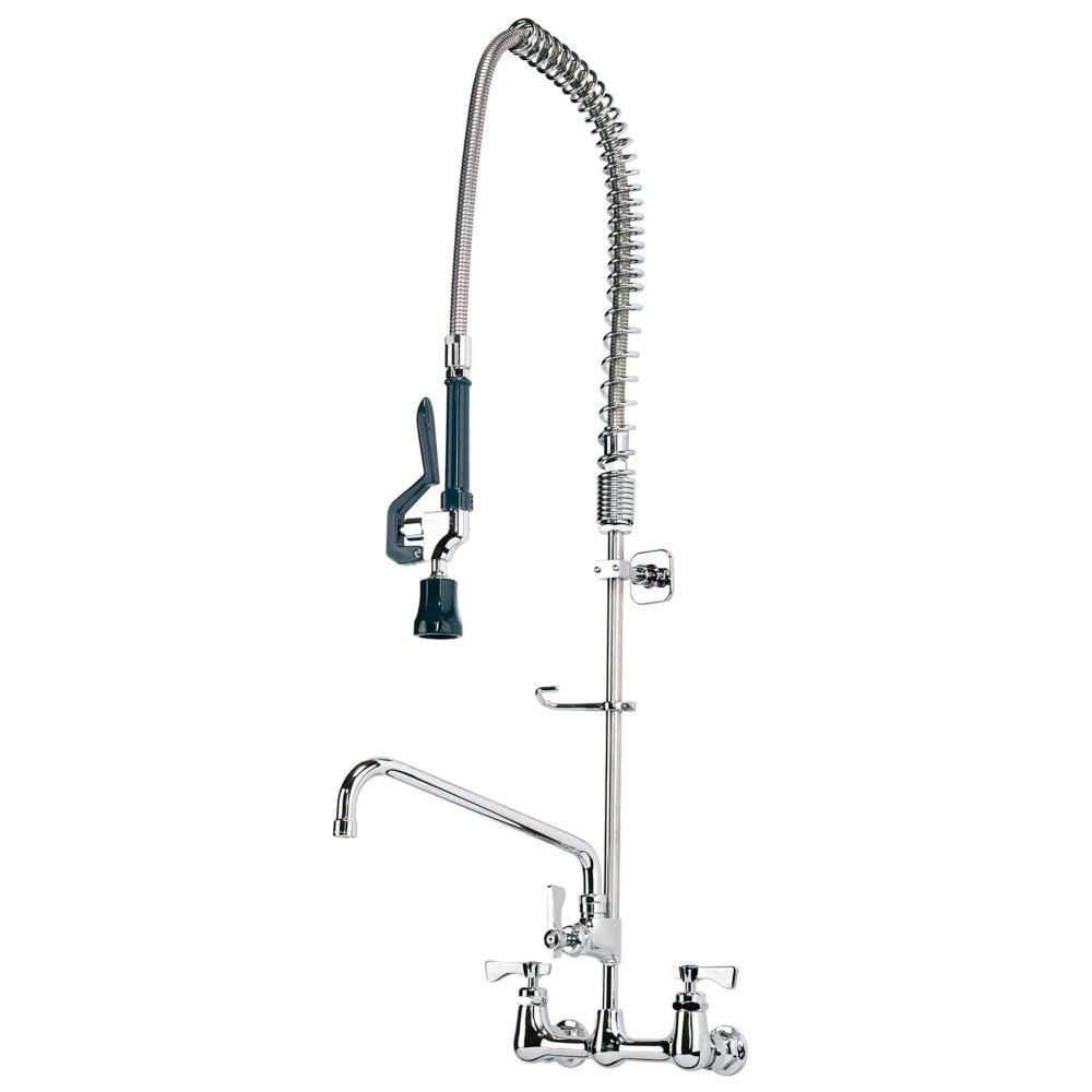 Chrome Wall Mount Commercial Sink Faucet with Pull-out Spray