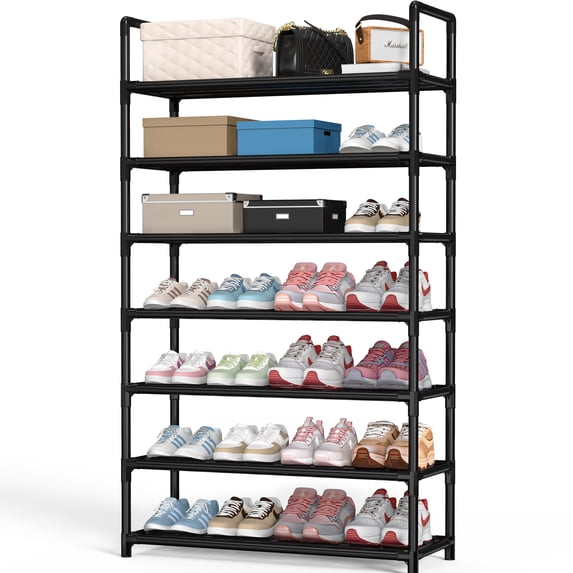 Krpimt 7-Tier Shoe Rack, 31.5" Stackable Shoe Organizer Storage Holds 21-28 Pairs, Metal Shoe Shelf for Entryway Hallway and Closet, Black