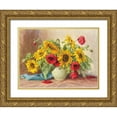 thumbnail image 1 of Krueger, E. 24x19 Gold Ornate Wood Framed with Double Matting Museum Art Print Titled - POPPIES AND SUNFLOWERS, 1 of 4