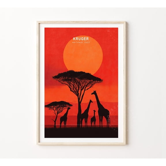 Kruger National Park Minimalist Cityscape Wall Art, Unframed Paper Poster 8x10in