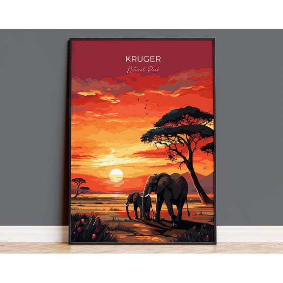 Kruger Travel Print, Travel Poster of Kruger, Kruger Sunset Art Lovers Gift, South Africa Art Gift, Wall Art Print, 8x12 UNFRAMED