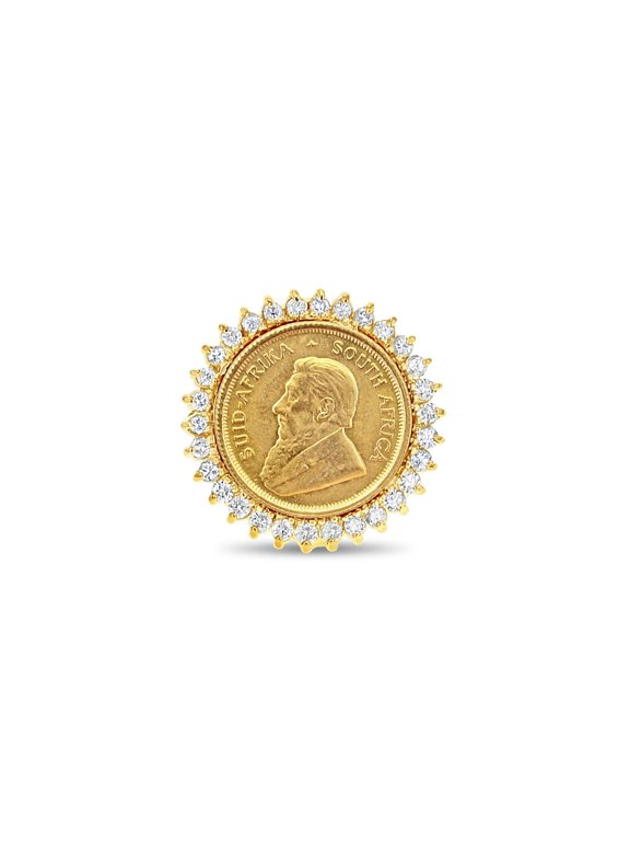Krugerrand Coin Ring with Diamond Halo - Size 5