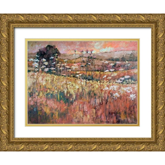 Kruk 32x25 Gold Ornate Wood Framed with Double Matting Museum Art Print Titled - Sunrise Over The Wildflowers