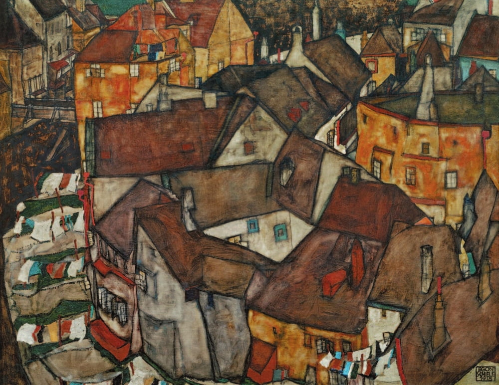 Krumau Town Crescent 1915 Canvas Art - Egon Schiele (24 x 36)