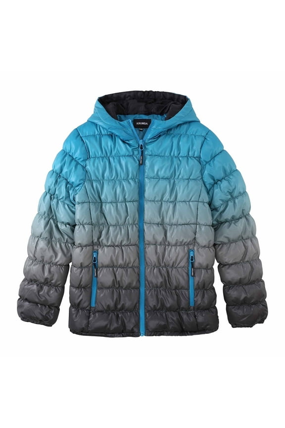 Boy's Zipper Gradient Water Resistant Puffer Jacket Turquoise 128