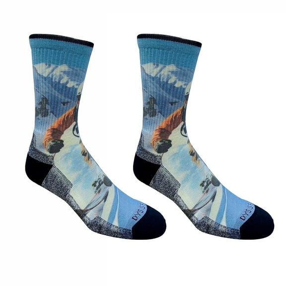 Krumba Men Breathable Hiking Socks: Light Moisture Wicking Wool Printed Crew Calf - Forest Camping Mountain Trekking Outdoor 1 Pair Snow L/XL