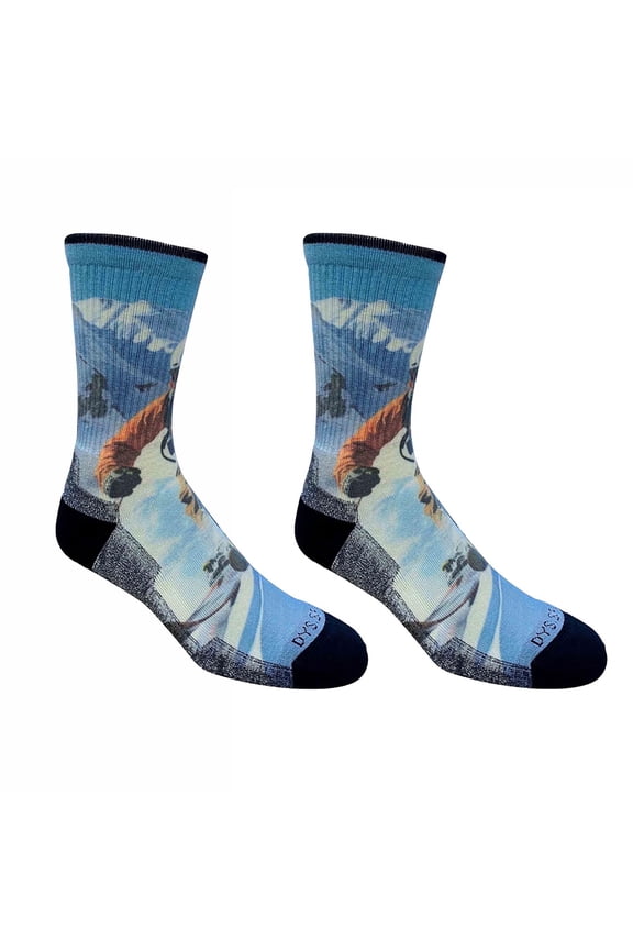 Men Breathable Hiking Socks: Light Wool Moisture Wicking Printed Calf - Forest Camping Mountain Trekking Outdoor- 2-Pack Snow L/XL