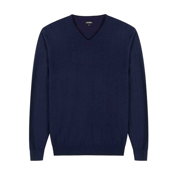 Krumba Men s Cotton Oversized V Neck Classical Pull On Sweater 7XL Navy