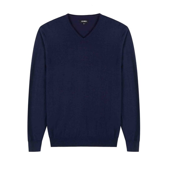 Krumba Men's Cotton Oversized V-Neck Classical Pull-on Sweater 3XL Navy