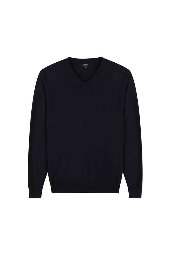 Men's Cotton Oversized V-Neck Classical Pull-on Sweater 5XL Black