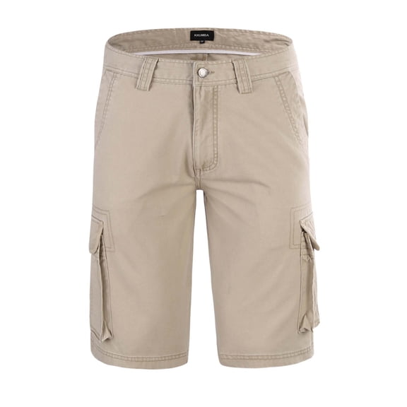 Krumba Men's Cotton Pigment Dyeing Outdoor Casual Cargo Shorts Khaki Size 42