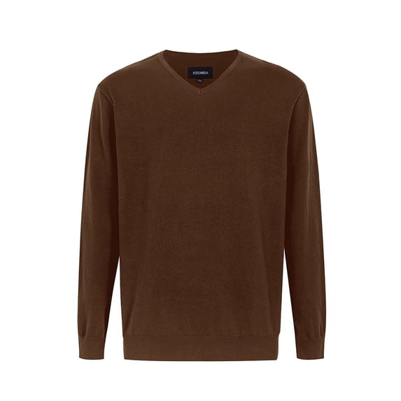 Krumba Mens Big Tall Sweater Cotton Oversized Long Sleeve Kintted Light Causal Plus Pullovers Chocolate 6XL