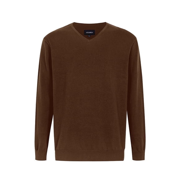 Krumba Mens Big Tall Sweater Cotton Oversized Long Sleeve Kintted Light Causal Plus Pullovers Chocolate 6XL