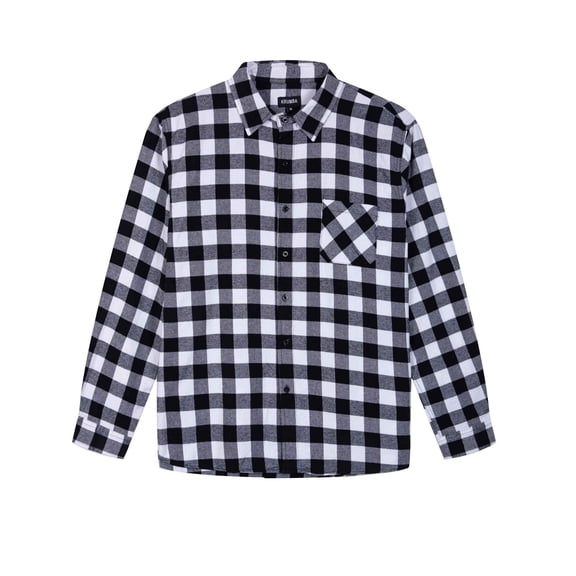 Krumba Mens Flannel Cotton Shirt: Soft Long Sleeve Plaid Button Down Warm Wear - Casual for Fall Winter Work Outdoor Black White Size 3XL