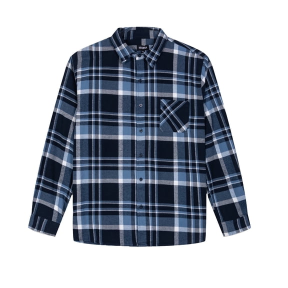Krumba Mens Flannel Cotton Shirt: Soft Long Sleeve Plaid Button Down Warm Wear - Casual for Fall Winter Work Outdoor Blue Size M