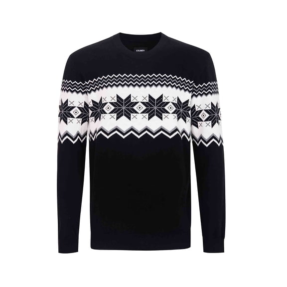 Krumba Mens Knit Cotton Sweater Round Neck Long Sleeve Pullover Black 3XL