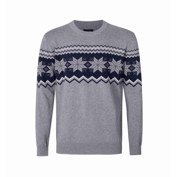 Krumba Mens Knit Cotton Sweater Round Neck Long Sleeve Pullover Gray M