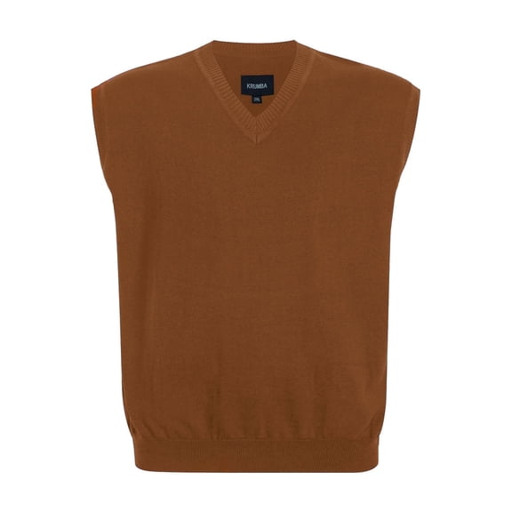 Krumba Mens Oversized Sweater Vest: Big Tall V Neck Plus Size Knit Sleeveless Casual Pullover Camel 3XL