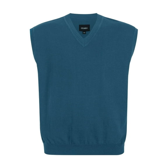Krumba Mens Oversized Sweater Vest: Big Tall V Neck Plus Size Knit Sleeveless Casual Pullover Denim Blue 3XL