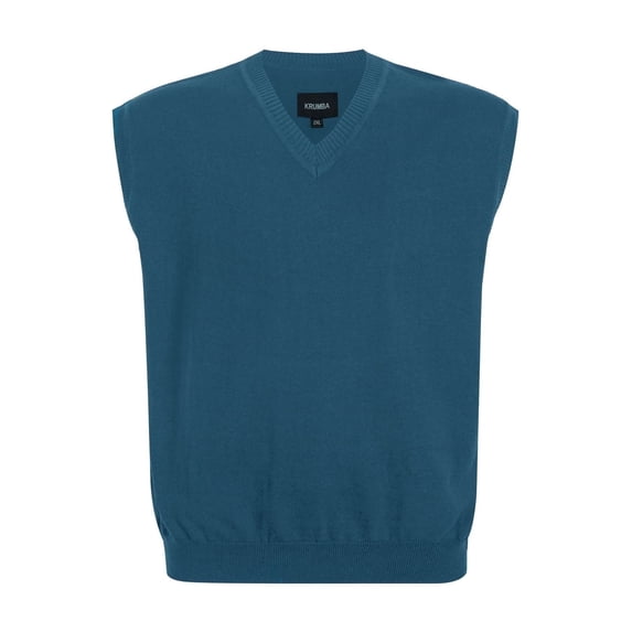 Krumba Mens Oversized Sweater Vest: Big Tall V Neck Plus Size Knit Sleeveless Casual Pullover Denim Blue 6XL