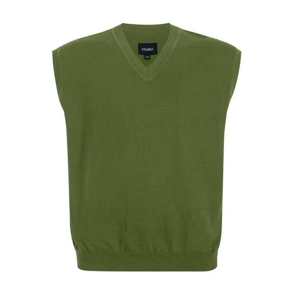 Krumba Mens Oversized Sweater Vest: Big Tall V Neck Plus Size Knit Sleeveless Casual Pullover Olive 6XL