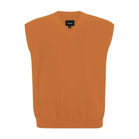 Krumba Mens Oversized Sweater Vest: Big Tall V Neck Plus Size Knit Sleeveless Casual Pullover Orange 3XL