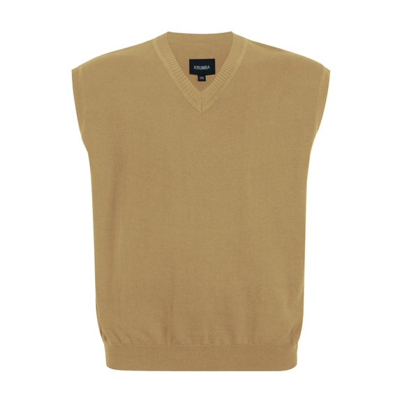 Krumba Mens Oversized Sweater Vest: Big Tall V Neck Plus Size Knit Sleeveless Casual Pullover Tan 4XL
