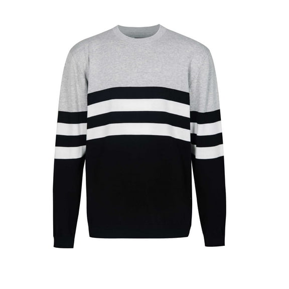 Krumba Mens Plus Size Cotton Crew Neck Big Tall Long Sleeve Pullover Black&White Stripe Designl Oversized Sweater 6XL