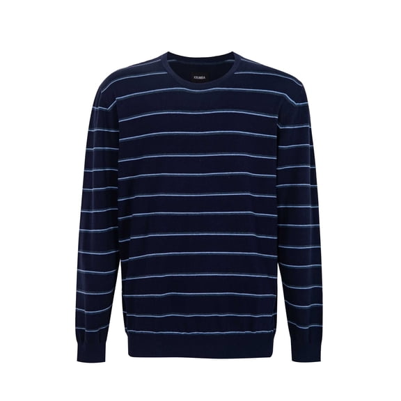 Krumba Mens Plus Size Cotton Crew Neck Big Tall Long Sleeve Pullover Navy&Blue Stripe Design Oversized Sweater 3XL