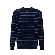 Krumba Mens Plus Size Cotton Crew Neck Big Tall Long Sleeve Pullover Navy&Blue Stripe Design Oversized Sweater 4XL