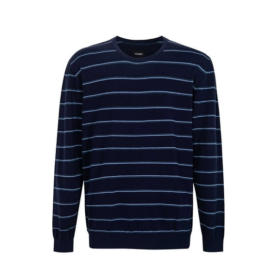 Krumba Mens Plus Size Cotton Crew Neck Big Tall Long Sleeve Pullover Navy&Blue Stripe Design Oversized Sweater 7XL