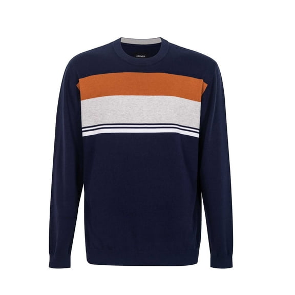 Krumba Mens Plus Size Cotton Crew Neck Big&Tall Long Sleeve Pullover Navy Mixed Stripe Oversized Sweater 2XL