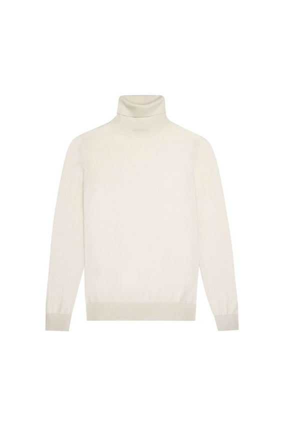 Women Turtleneck Wool Sweater: Long Sleeve Lightweight Pullover Jumper Beige Size M