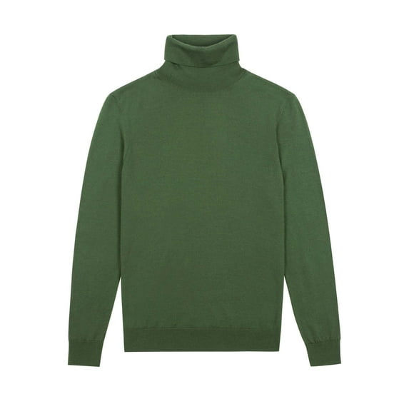 Krumba Women Turtleneck Wool Sweater: Long Sleeve Lightweight Pullover Jumper Green Size L