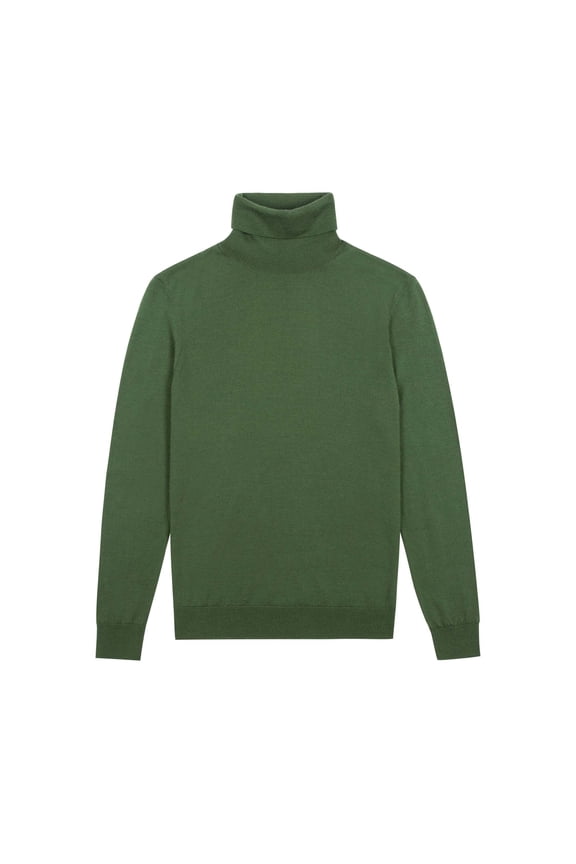 Women Turtleneck Wool Sweater: Long Sleeve Lightweight Pullover Jumper Green Size M