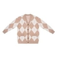thumbnail image 1 of Krumba Women's Viscose Checked Knitted Cardigan Button Sweater Beige/White XS, 1 of 10