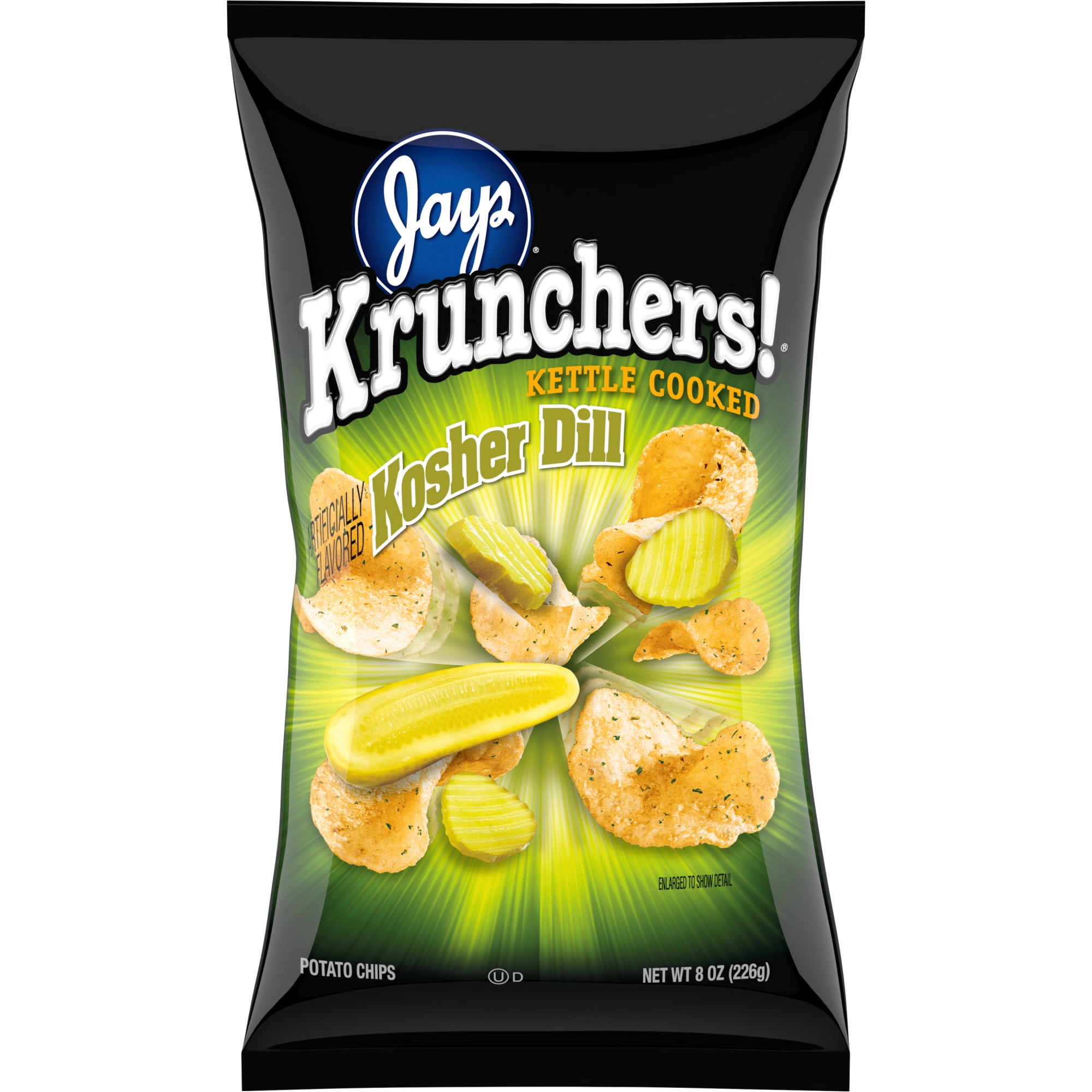 Krunchers! Kettle Cooked Potato Chips, Kosher Dill Flavored Chips, 8 oz Bag