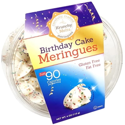 Krunchy Melts Original Meringue Cookies | Birthday Cake Flavor | Only 90 Calories Per Serving | Fat Free, Gluten Free, Dairy Free (4 Oz)