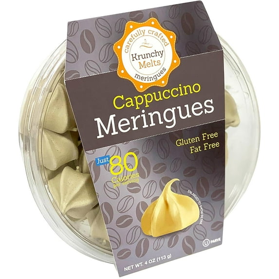 Krunchy Melts Original Meringue Cookies | Cappuccino Flavor | Only 80 Calories Per Serving | Fat Free, Gluten Free, Dairy Free (4 Oz)