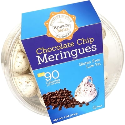 Krunchy Melts Original Meringue Cookies | Chocolate Chip Flavor | Only 90 Calories Per Serving | Low Fat, Gluten Free, Dairy Free (4 Oz)