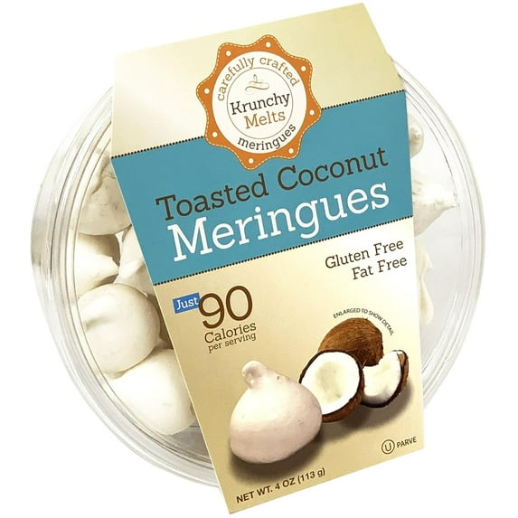Krunchy Melts Original Meringue Cookies | Toasted Coconut Flavor | Only 90 Calories Per Serving | Low Fat, Gluten Free, Dairy Free (4 Oz)
