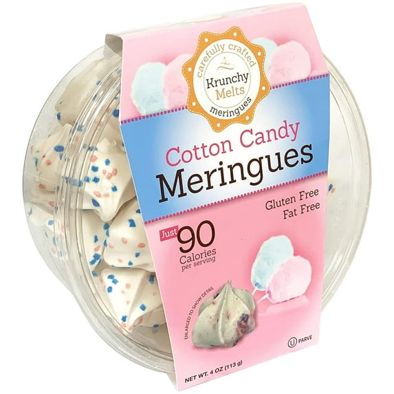 Krunchy Melts Original Meringue Cookies | Cotton Candy Flavor | Only 90 Calories Per Serving | Fat Free, Gluten Free, Dairy Free (4 Oz)