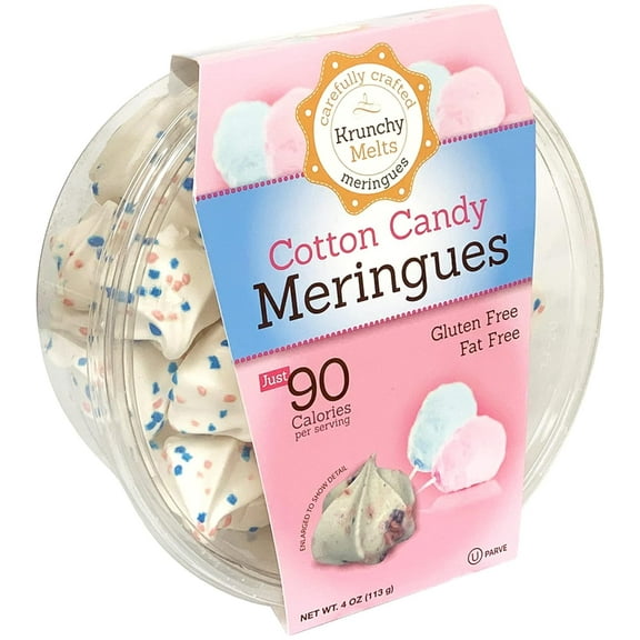 Krunchy Melts Original Meringue Cookies | Cotton Candy Flavor | Only 90 Calories Per Serving | Fat Free, Gluten Free, Dairy Free (4 Oz)