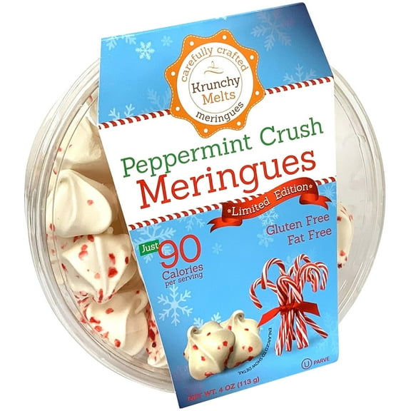 Krunchy Melts Original Meringue Cookies | Peppermint Crush Flavor | Only 90 Calories Per Serving | Fat Free, Gluten Free, Dairy Free (4 Oz)