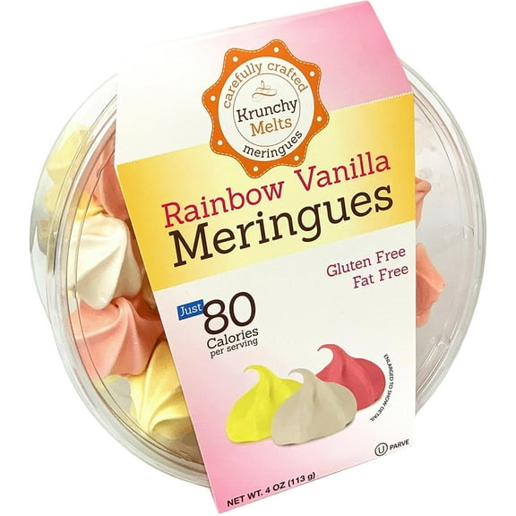 Krunchy Melts Original Meringue Cookies | Rainbow Vanilla Flavor | Only 80 Calories Per Serving | Fat Free, Gluten Free, Dairy Free (4 Oz)