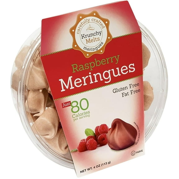 Krunchy Melts Original Meringue Cookies | Raspberry Flavor | Only 80 Calories Per Serving | Fat Free, Gluten Free, Dairy Free (4 Oz)