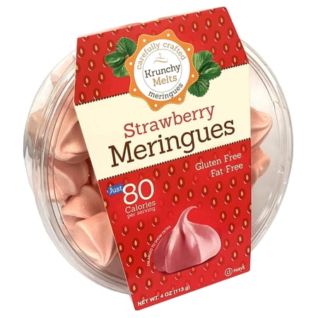 Krunchy Melts Original Meringue Cookies | Strawberry Flavor | Only 80 Calories Per Serving | Fat Free, Gluten Free, Dairy Free (4 Oz)