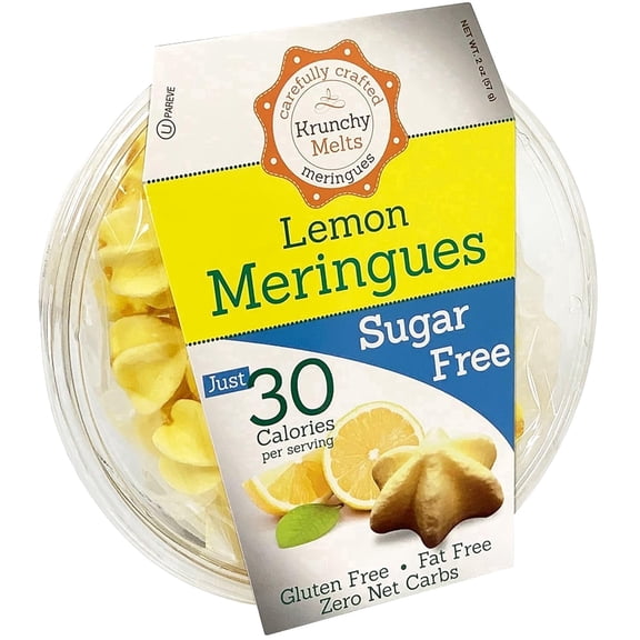 Krunchy Melts Original Sugar Free Meringue Cookies | Sugar Free Lemon Flavor | Only 30 Calories Per Serving | Fat Free, Gluten Free, Dairy Free | Keto Friendly | Zero Net Carbs (2 Oz)