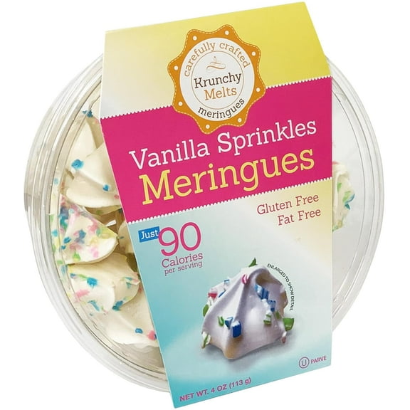 Krunchy Melts Original Meringue Cookies | Vanilla Sprinkles Flavor | Only 90 Calories Per Serving | Fat Free, Gluten Free, Dairy Free (4 Oz)
