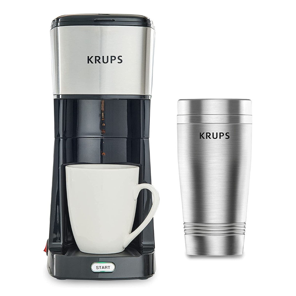 Krups 12oz Single Serve Coffee Maker with Travel Tumbler | Stainless Steel & Black, Size: 12 Fluid Ounces